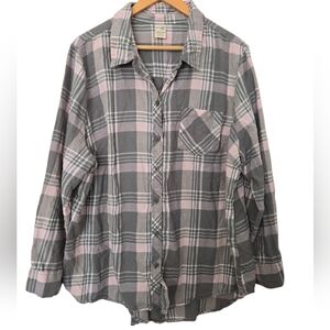 Terra & Sky Pink and Gray Plaid Shirt Size 1x